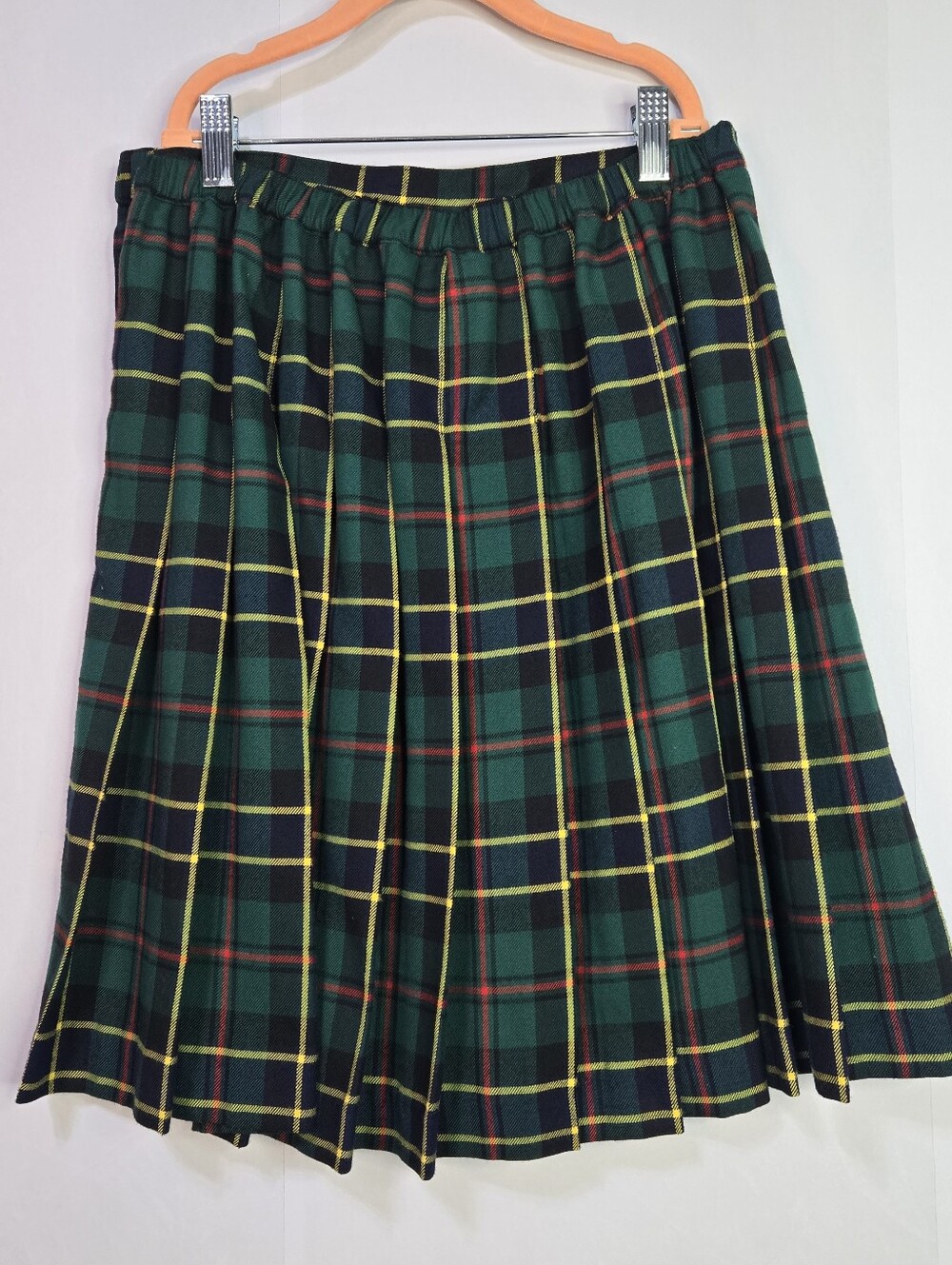 TALBOTS Kids Girls Size 16 Green Plaid Full Pleat Skirt, Side Zip, Elastic Waist